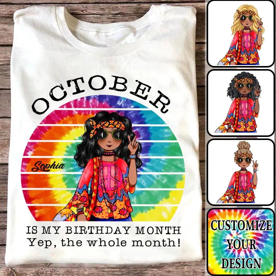 October Birthday Shirt, Custom Birthday Shirt, Queens are Born In October, October Birthday Shirts For Woman, October Birthday Gifts- Gift For Hippie - Hippie Girl