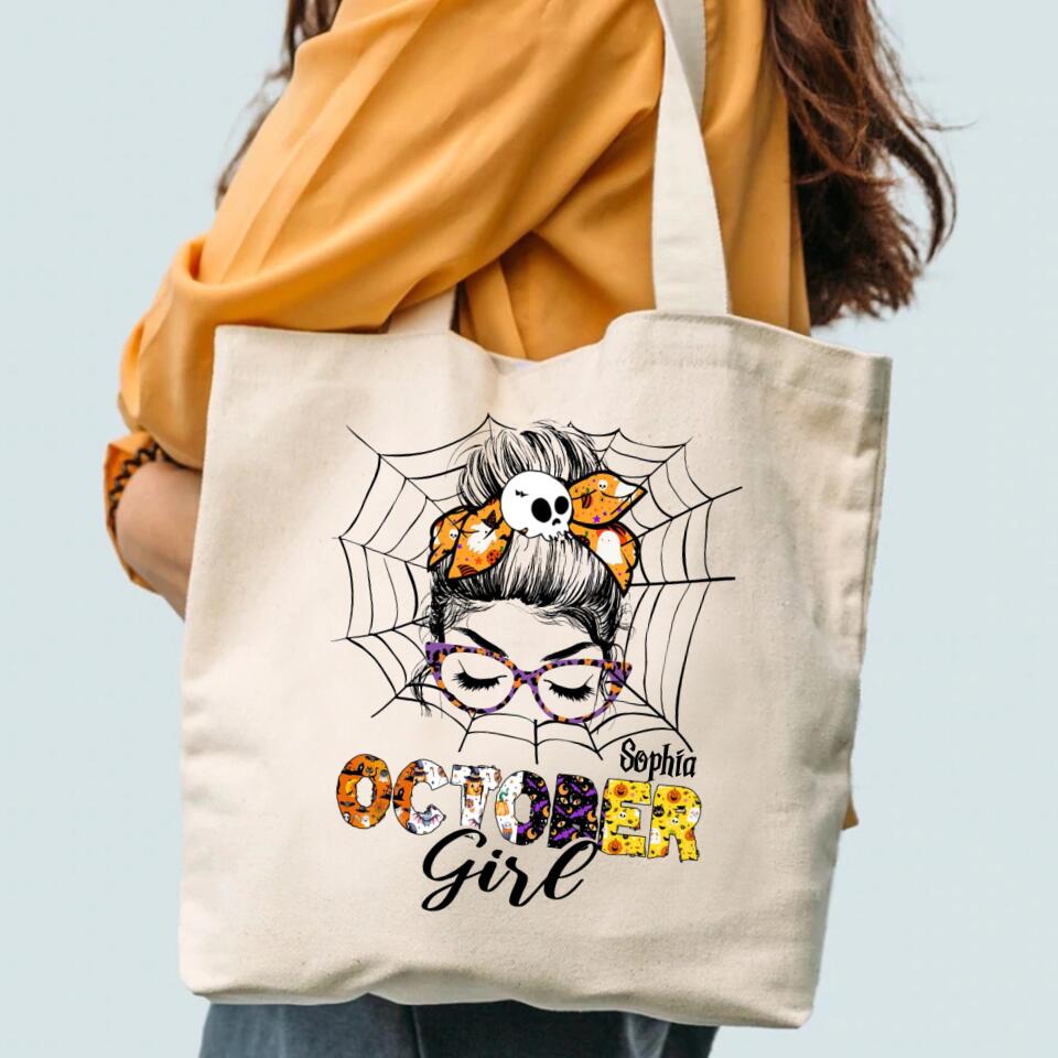 Personalized Tote Bag , Halloween Gift, Halloween Tote Bag, Halloween Tote, Pumpkin Tote Bag, Gift for Woman, Queens are Born In October, October Birthday Gifts, Halloween Birthday