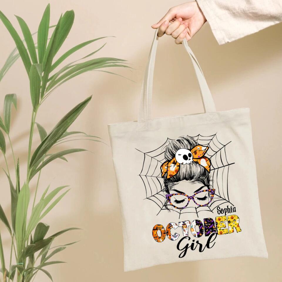 Personalized Tote Bag , Halloween Gift, Halloween Tote Bag, Halloween Tote, Pumpkin Tote Bag, Gift for Woman, Queens are Born In October, October Birthday Gifts, Halloween Birthday