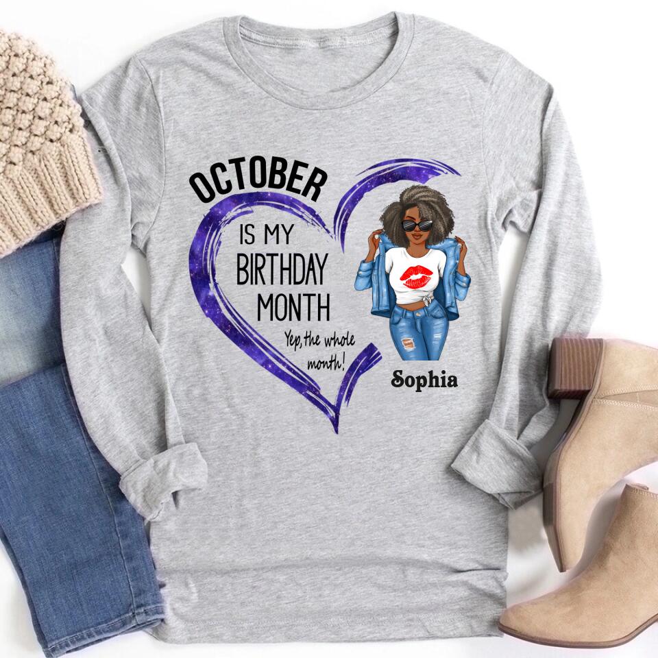 Custom October Birthday Shirt For Woman, Queens are Born In October Gifts, Melanin Afro Woman Shirt, Black Girl Tee, Afro Queen Gift