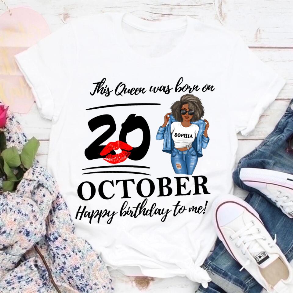 Custom October Birthday Shirt For Woman, Queens are Born In October Gifts, Melanin Afro Woman Shirt, Black Girl Tee, Afro Queen Gift