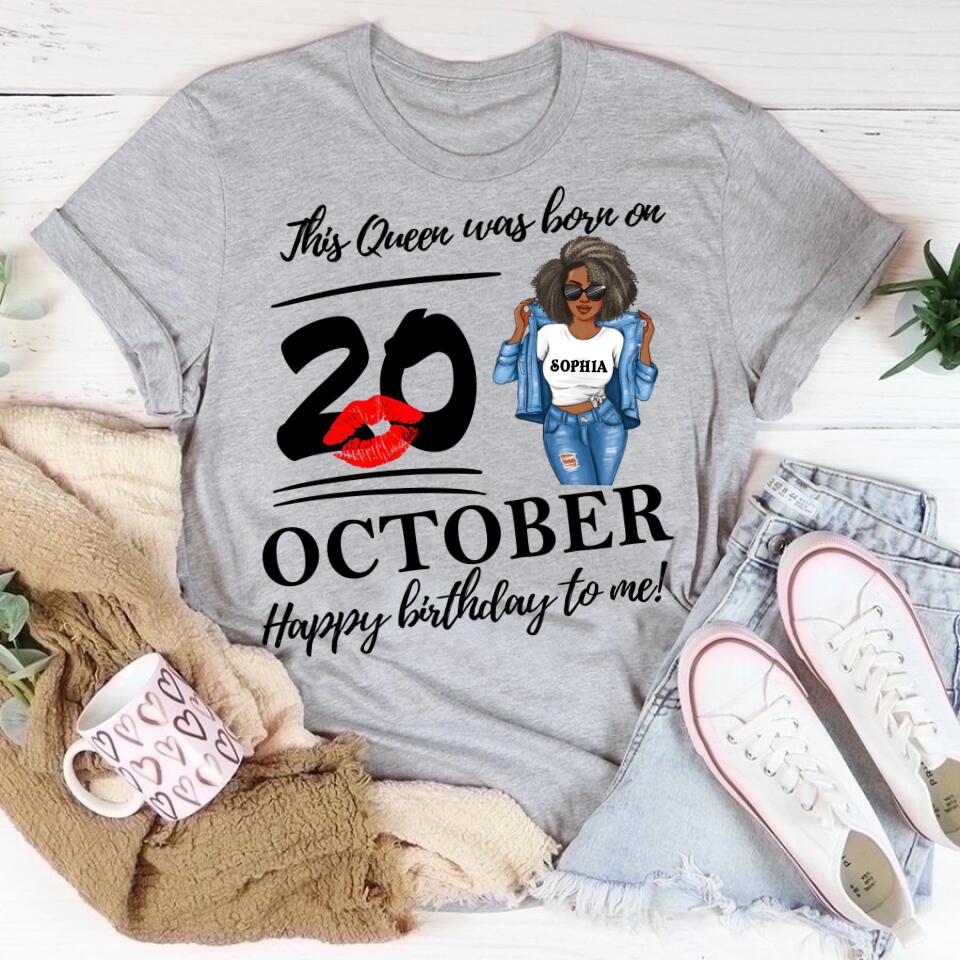 Custom October Birthday Shirt For Woman, Queens are Born In October Gifts, Melanin Afro Woman Shirt, Black Girl Tee, Afro Queen Gift