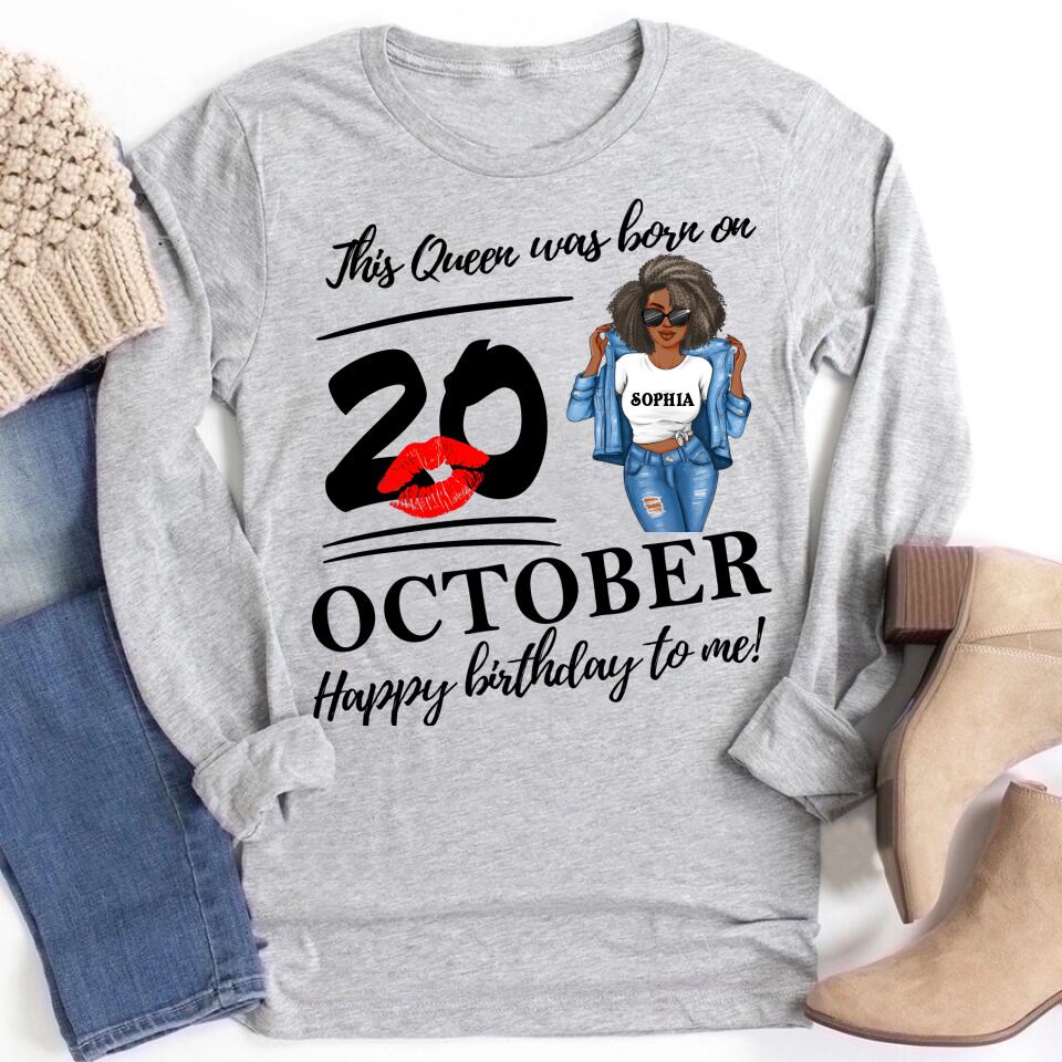 Custom October Birthday Shirt For Woman, Queens are Born In October Gifts, Melanin Afro Woman Shirt, Black Girl Tee, Afro Queen Gift