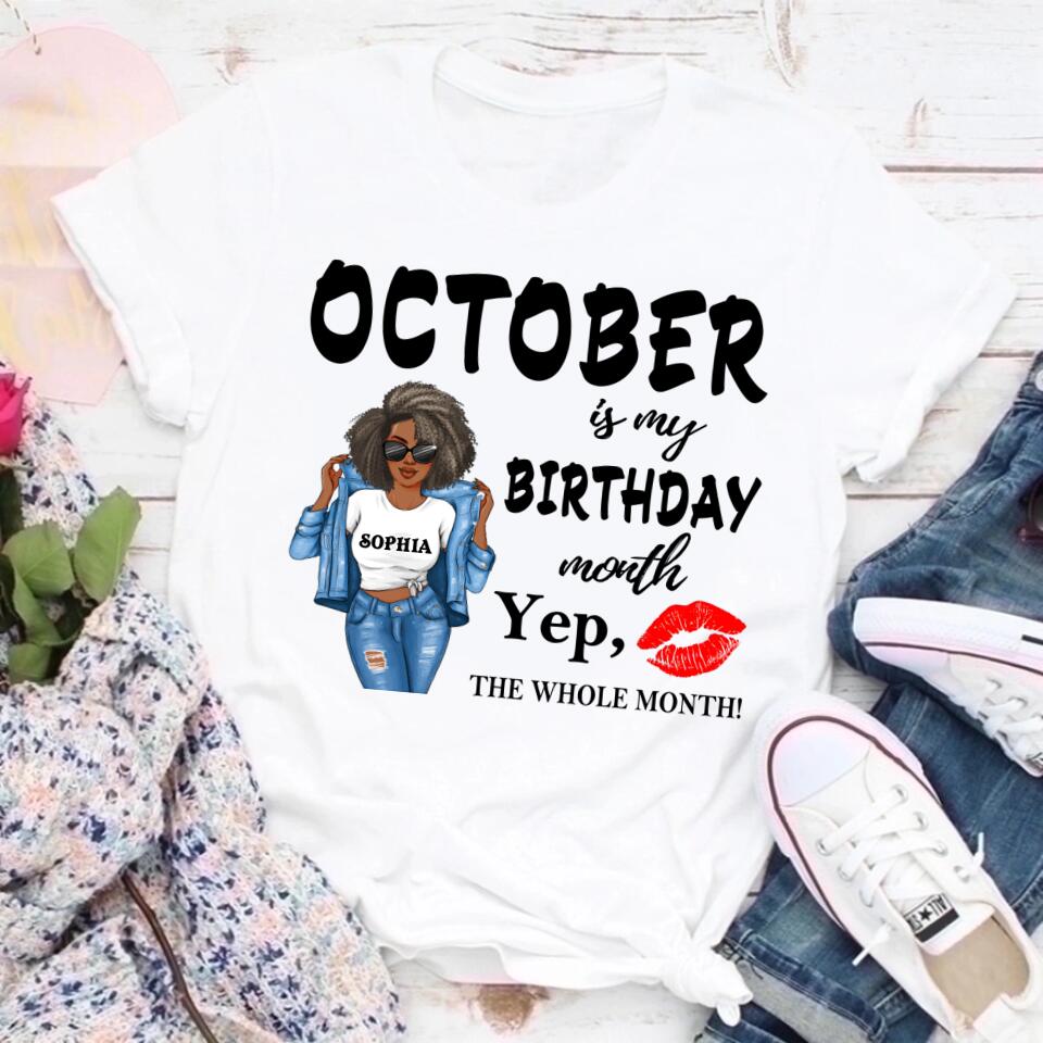 Custom October Birthday Shirt For Woman, Queens are Born In October Gifts, Melanin Afro Woman Shirt, Black Girl Tee, Afro Queen Gift