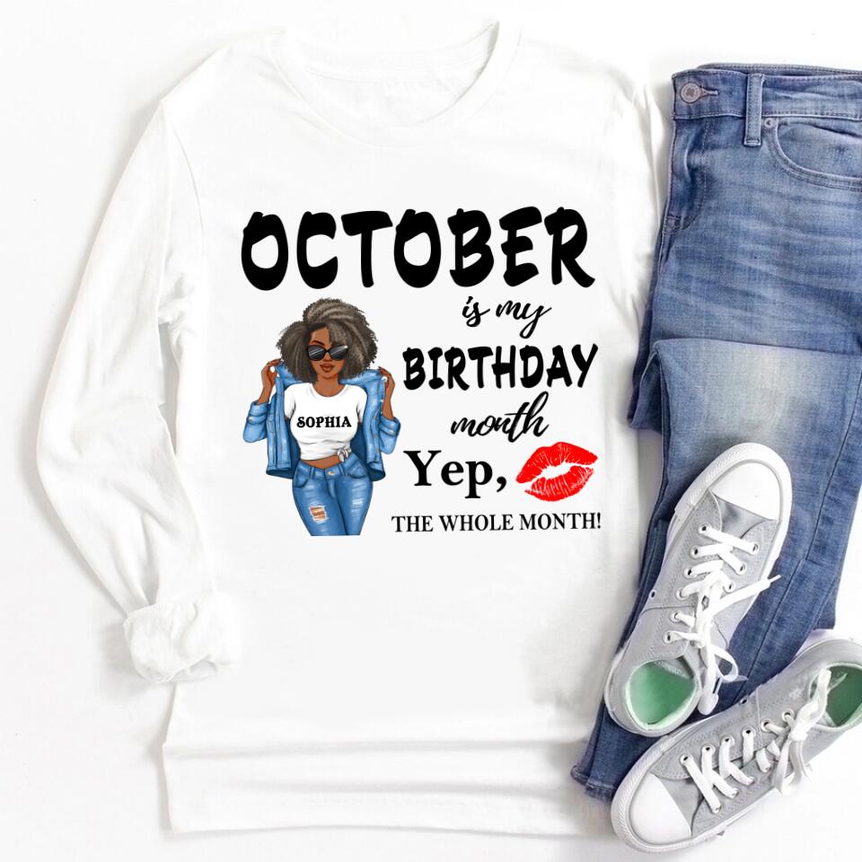 Custom October Birthday Shirt For Woman, Queens are Born In October Gifts, Melanin Afro Woman Shirt, Black Girl Tee, Afro Queen Gift