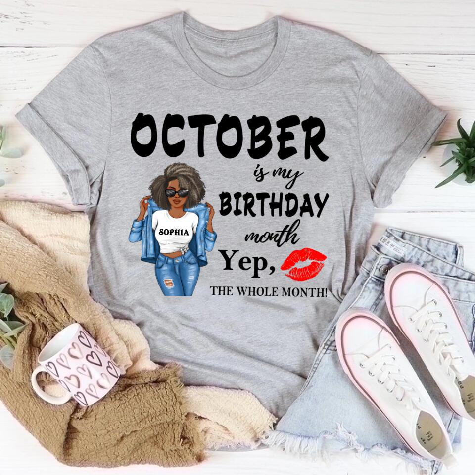Custom October Birthday Shirt For Woman, Queens are Born In October Gifts, Melanin Afro Woman Shirt, Black Girl Tee, Afro Queen Gift