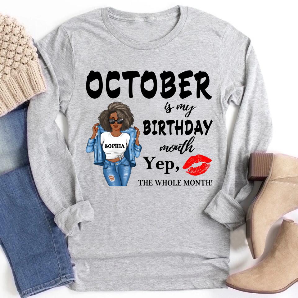 Custom October Birthday Shirt For Woman, Queens are Born In October Gifts, Melanin Afro Woman Shirt, Black Girl Tee, Afro Queen Gift