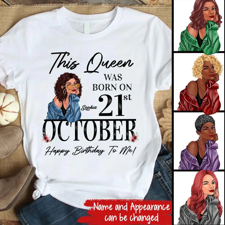 Custom October Birthday Shirt For Woman, Queens are Born In October Gifts, Melanin Afro Woman Shirt, Black Girl Tee, Afro Queen Gift