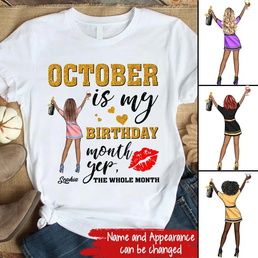 Custom October Birthday Shirt For Woman, Queens are Born In October Gifts, Melanin Afro Woman Shirt, Black Girl Tee, Afro Queen Gift