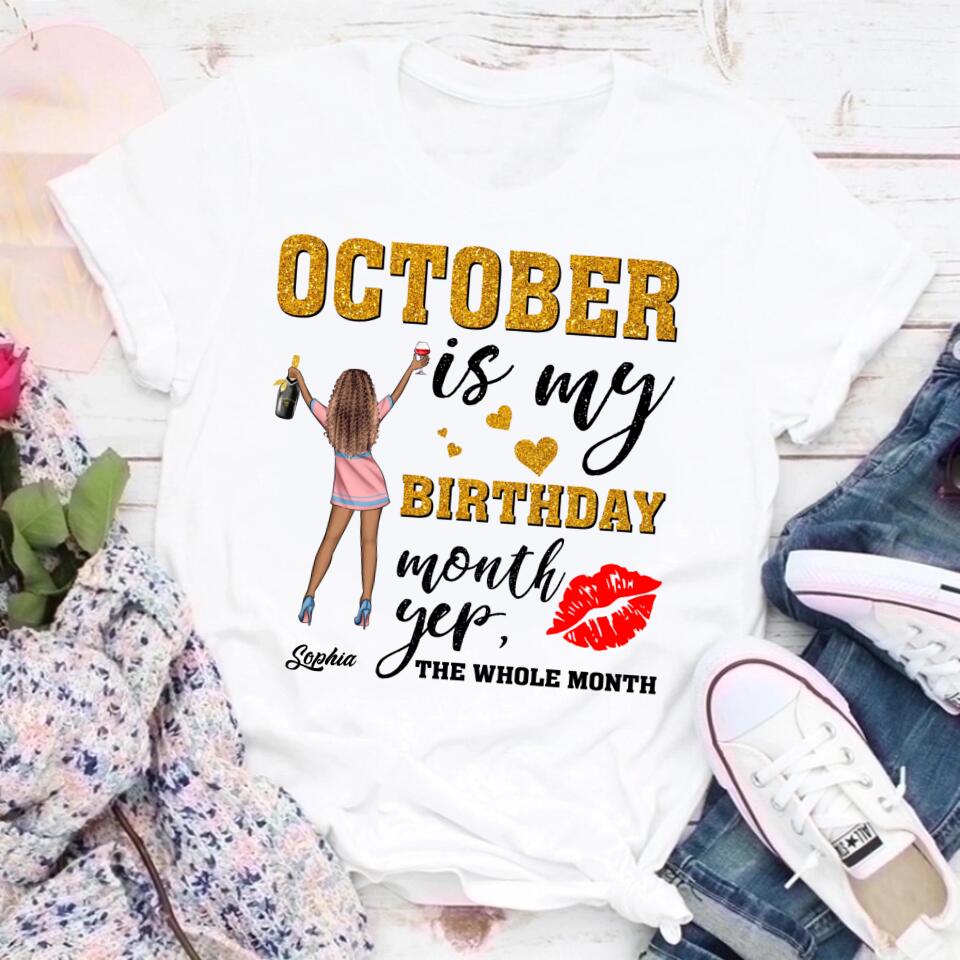 Custom October Birthday Shirt For Woman, Queens are Born In October Gifts, Melanin Afro Woman Shirt, Black Girl Tee, Afro Queen Gift