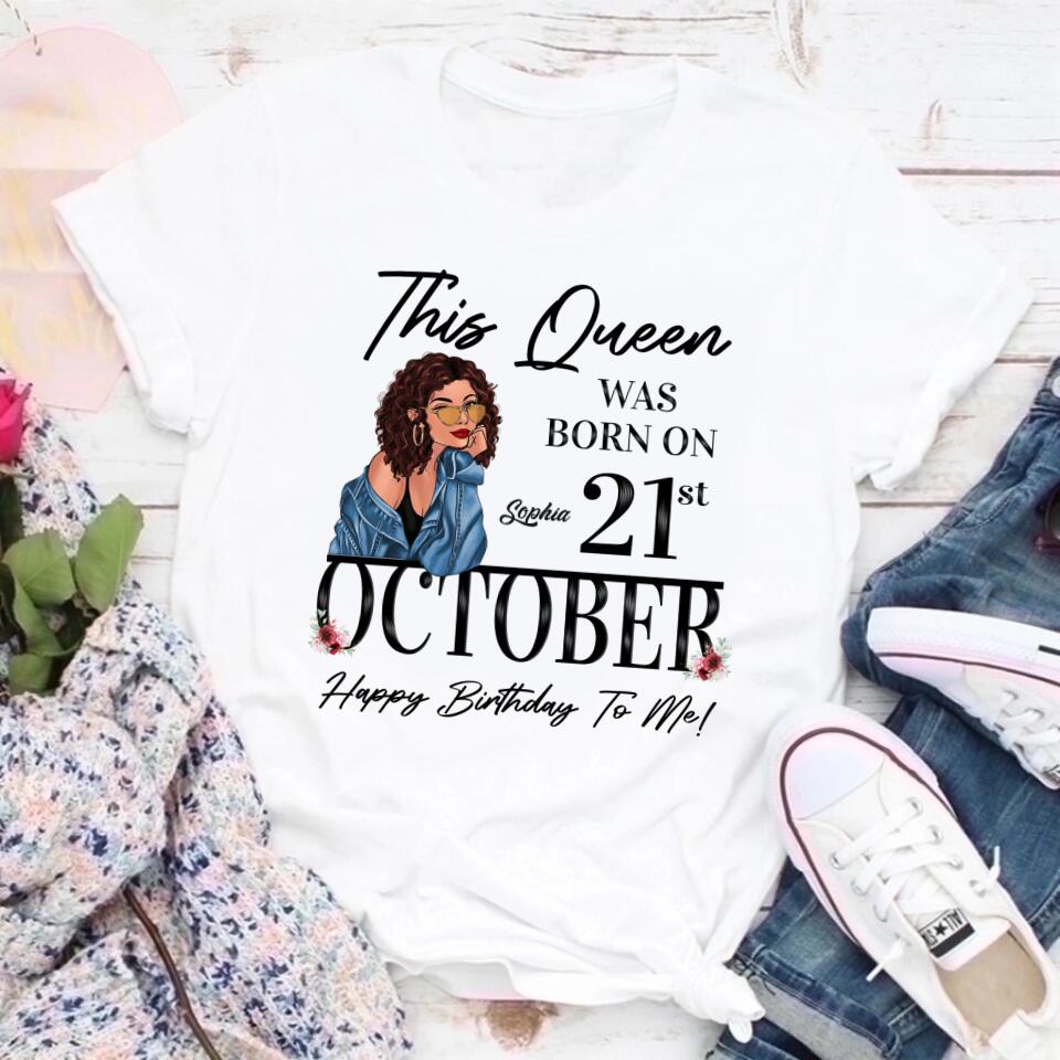 Custom October Birthday Shirt For Woman, Queens are Born In October Gifts, Melanin Afro Woman Shirt, Black Girl Tee, Afro Queen Gift