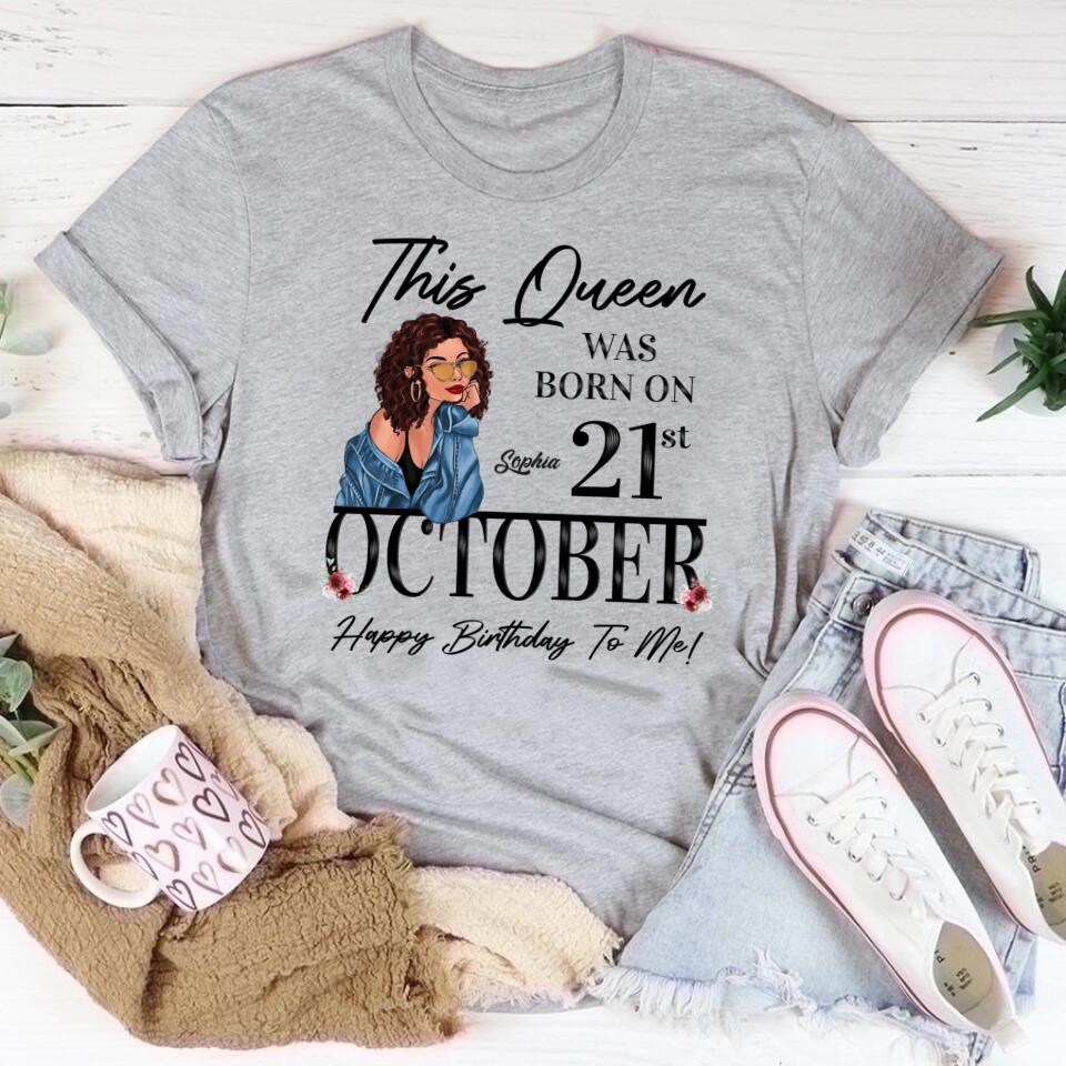 Custom October Birthday Shirt For Woman, Queens are Born In October Gifts, Melanin Afro Woman Shirt, Black Girl Tee, Afro Queen Gift