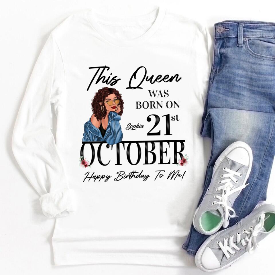 Custom October Birthday Shirt For Woman, Queens are Born In October Gifts, Melanin Afro Woman Shirt, Black Girl Tee, Afro Queen Gift
