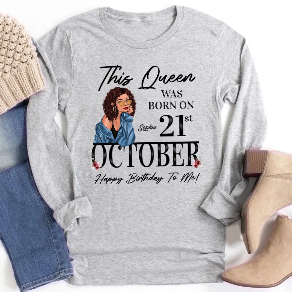 Custom October Birthday Shirt For Woman, Queens are Born In October Gifts, Melanin Afro Woman Shirt, Black Girl Tee, Afro Queen Gift