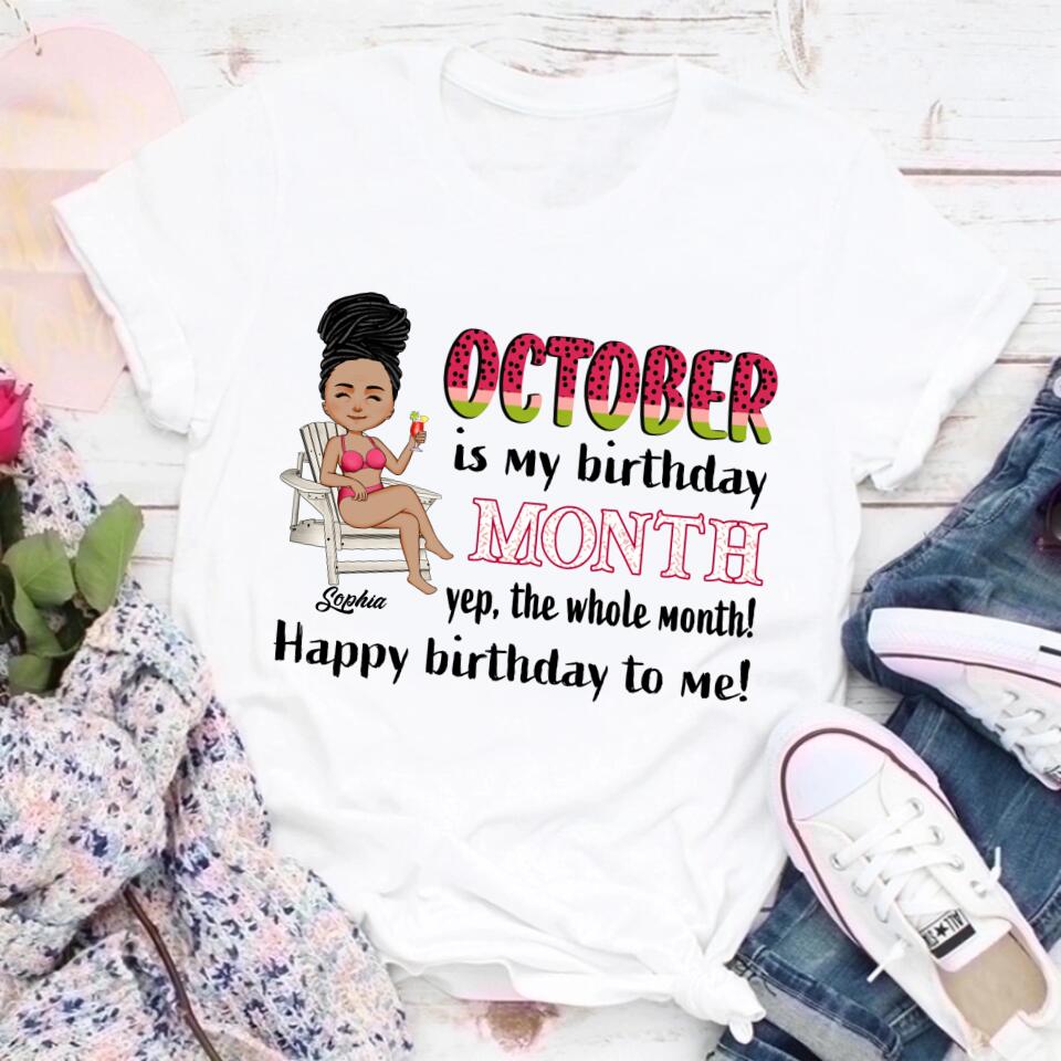Custom October Birthday Shirt For Woman, Queens are Born In October Gifts, Melanin Afro Woman Shirt, Black Girl Tee, Afro Queen Gift