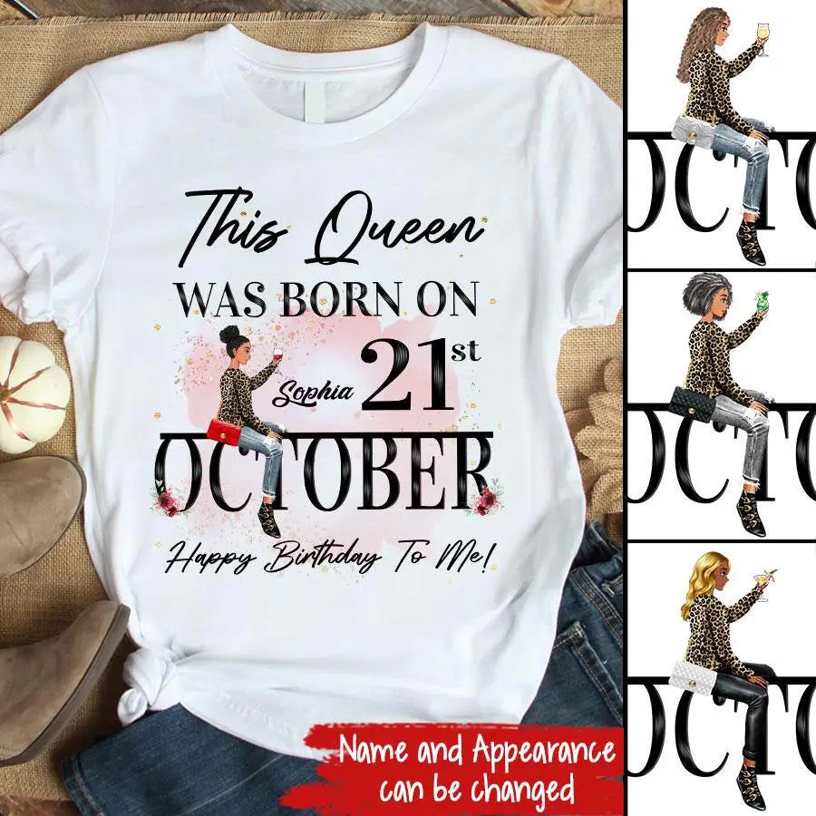 Custom October Birthday Shirt For Woman, Queens are Born In October Gifts, Melanin Afro Woman Shirt, Black Girl Tee, Afro Queen Gift