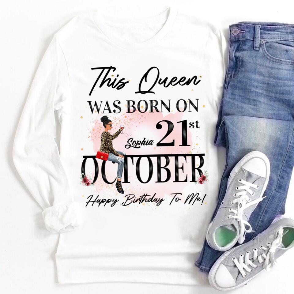 Custom October Birthday Shirt For Woman, Queens are Born In October Gifts, Melanin Afro Woman Shirt, Black Girl Tee, Afro Queen Gift