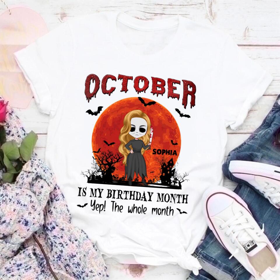 Personalized Halloween, Custom Halloween Shirts, Personalized Halloween Gifts, Halloween Shirt, Halloween Shirts For Women, October Birthday Shirts For Woman