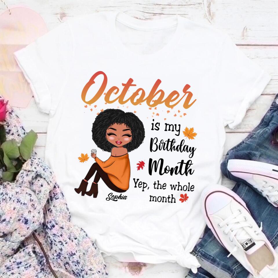 Custom October Birthday Shirt For Woman, Queens are Born In October Gifts, Melanin Afro Woman Shirt, Black Girl Tee, Afro Queen Gift