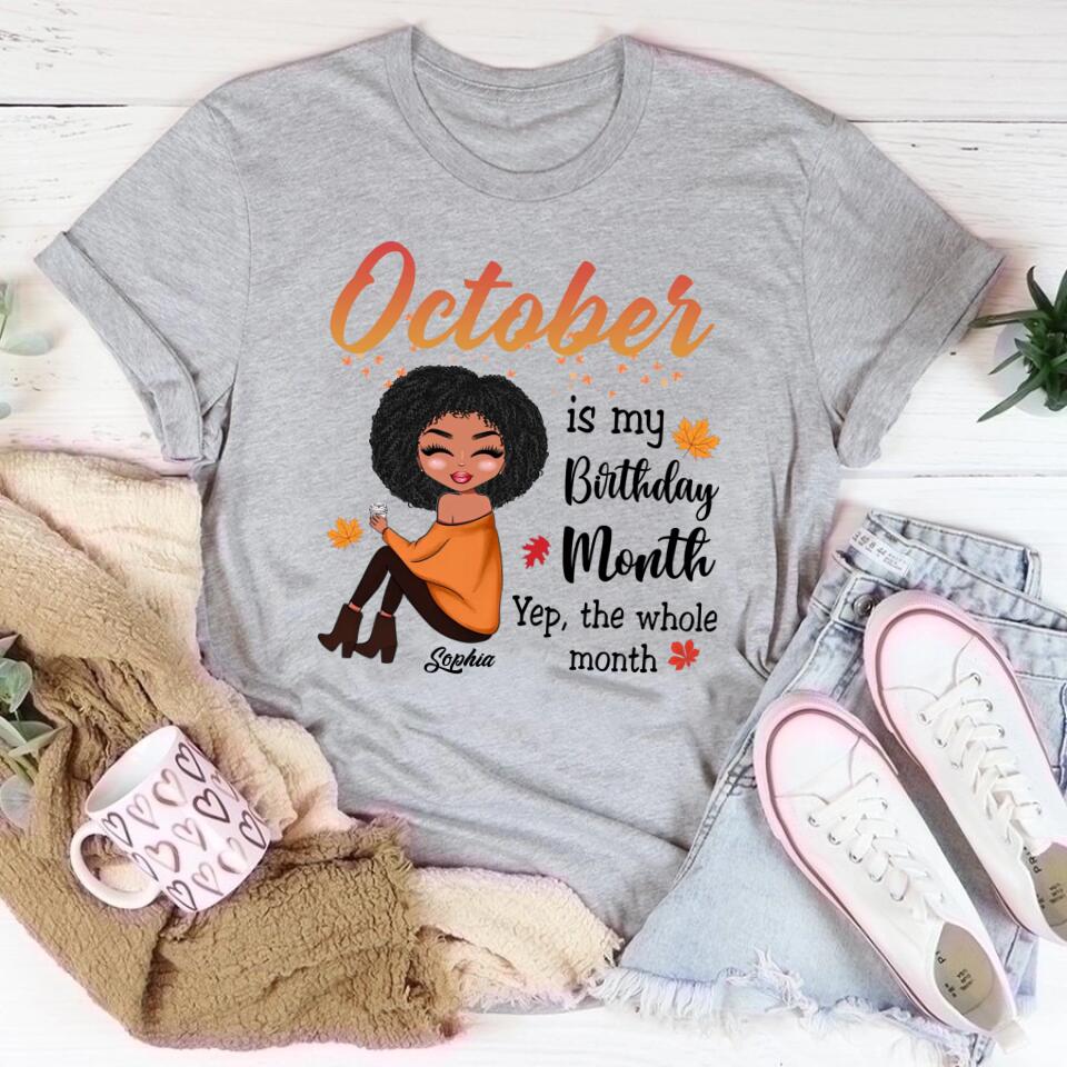 Custom October Birthday Shirt For Woman, Queens are Born In October Gifts, Melanin Afro Woman Shirt, Black Girl Tee, Afro Queen Gift
