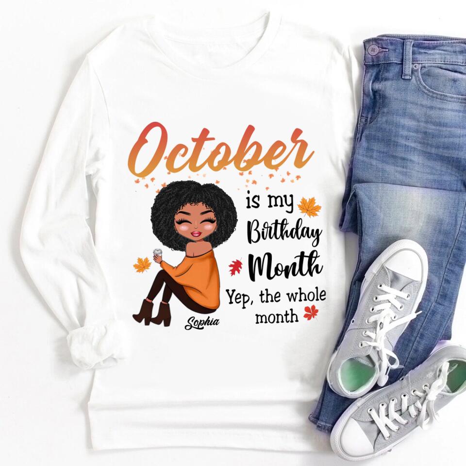 Custom October Birthday Shirt For Woman, Queens are Born In October Gifts, Melanin Afro Woman Shirt, Black Girl Tee, Afro Queen Gift