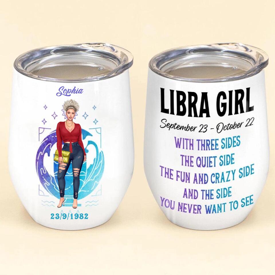 Libra Constellation - Personalized Wine Tumbler - Birthday Gift For Girl, Friend, Astrology Lover