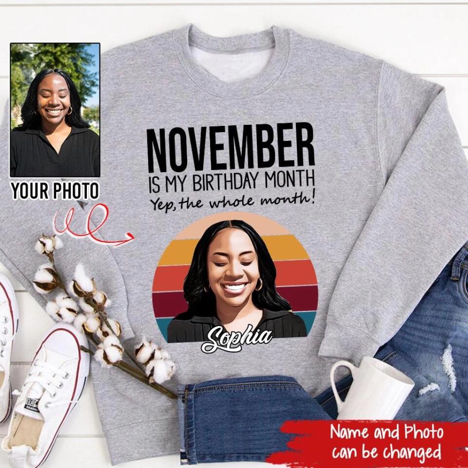 Custom November Birthday Shirt For Woman, Custom photo shirt, Queens are Born In November Gifts, Melanin Afro Woman Shirt, Black Girl Tee, Afro Queen Gift