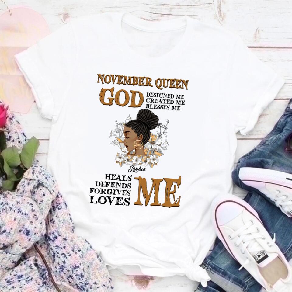Custom November Birthday Shirt For Woman, Queens Are Born In November Gifts, Melanin Afro Woman Shirt, Black Girl Tee, Afro Queen Gift