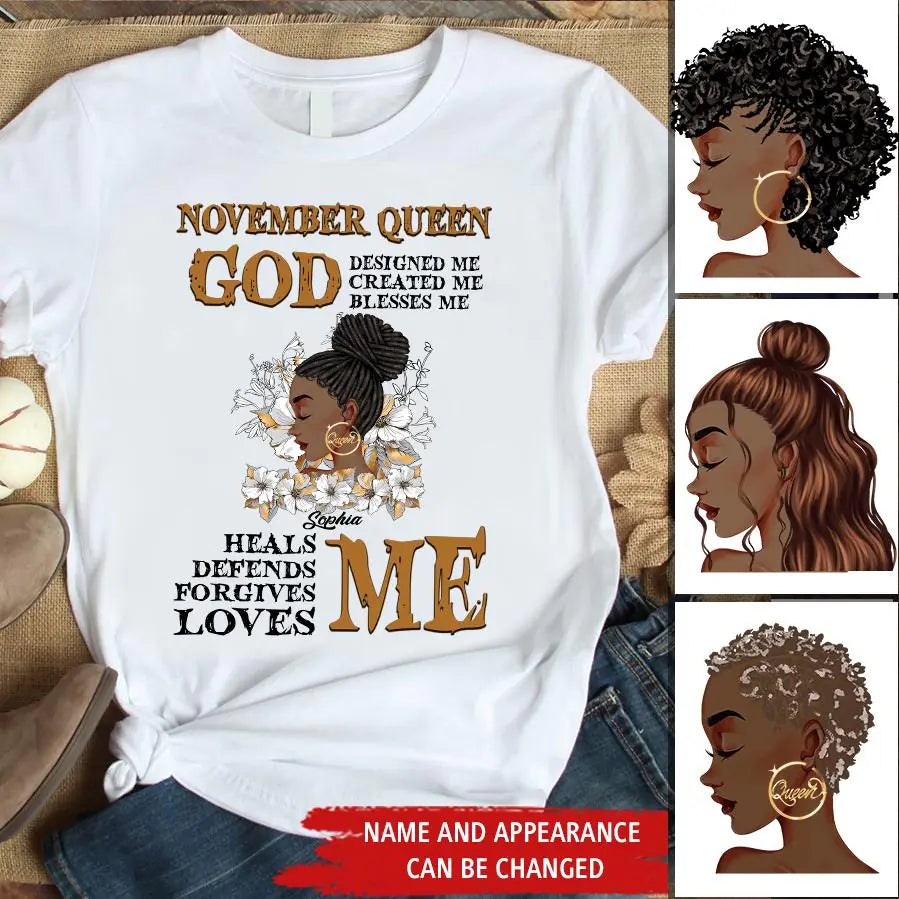 Custom November Birthday Shirt For Woman, Queens Are Born In November Gifts, Melanin Afro Woman Shirt, Black Girl Tee, Afro Queen Gift