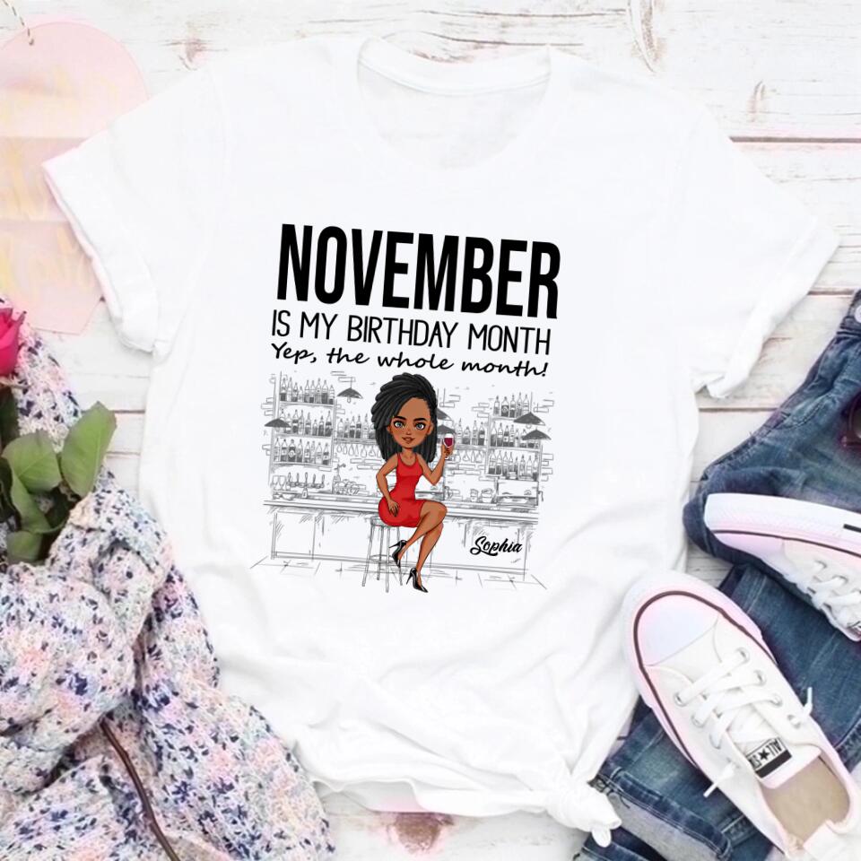 Custom November Birthday Shirt For Woman, Queens Are Born In November Gifts, Melanin Afro Woman Shirt, Black Girl Tee, Afro Queen Gift