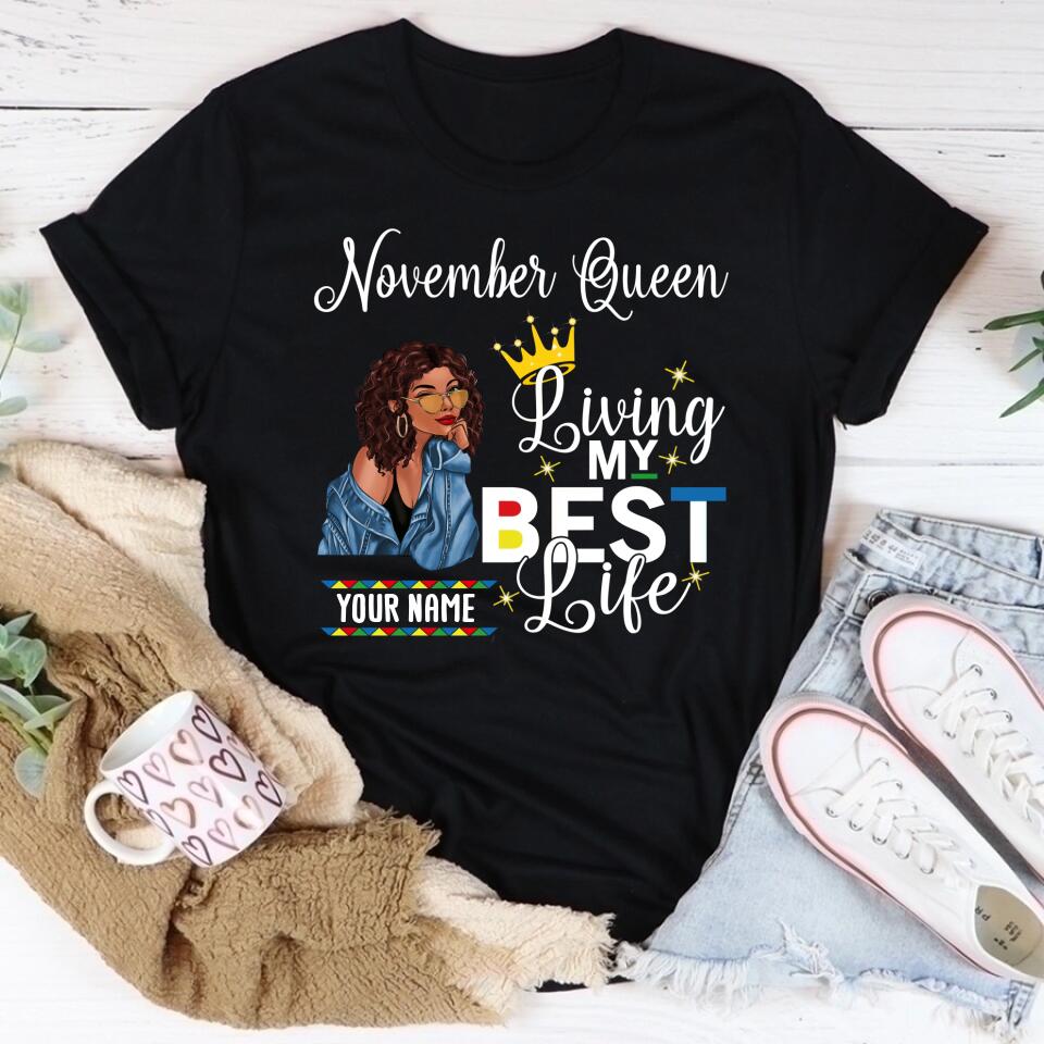 Custom November Birthday Shirt For Woman, Queens Are Born In November Gifts, Melanin Afro Woman Shirt, Black Girl Tee, Afro Queen Gift