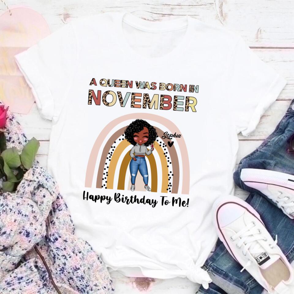 Custom November Birthday Shirt For Woman, Queens Are Born In November Gifts, Melanin Afro Woman Shirt, Black Girl Tee, Afro Queen Gift