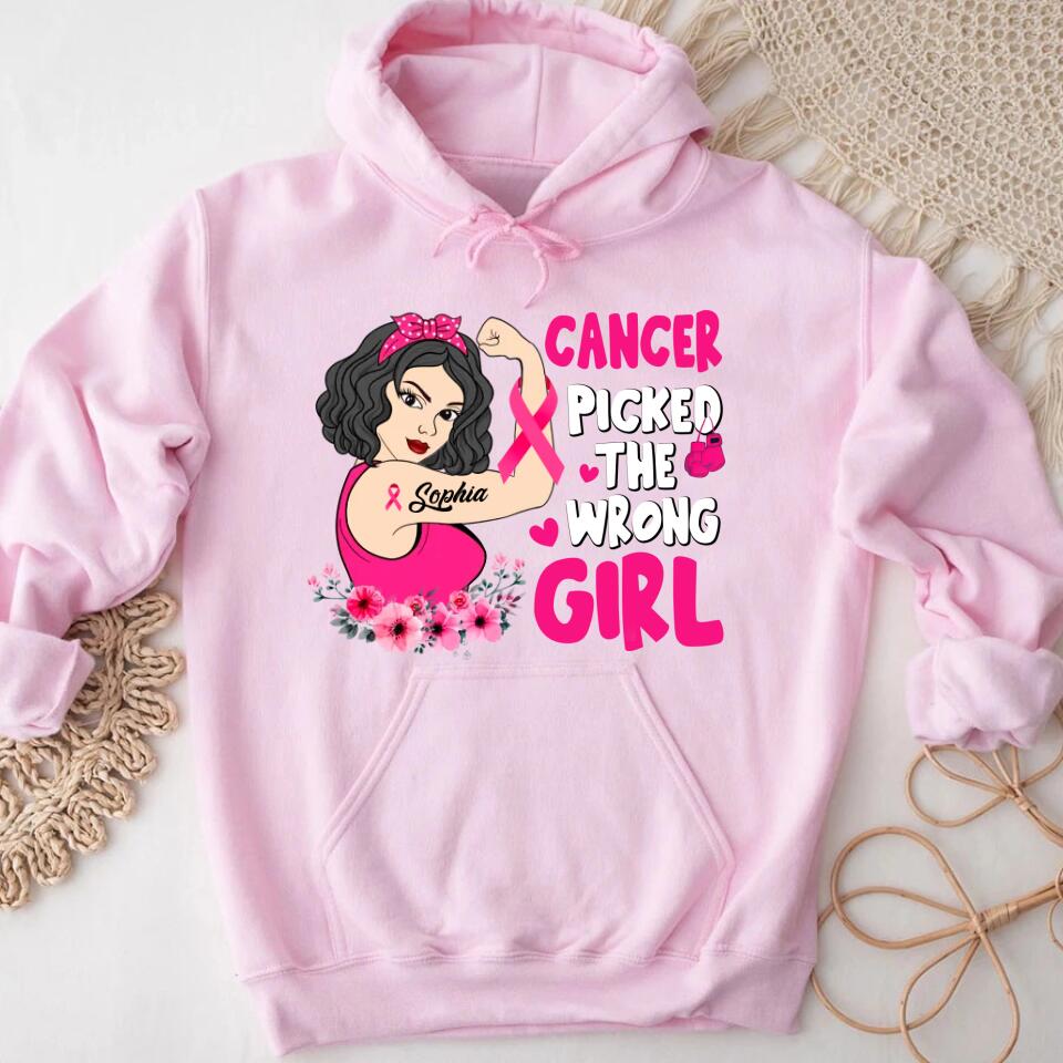 Personalized Breast Cancer Survivor Shirt Cancer Picked The Wrong Girl Breast Cancer Awareness T-Shirt