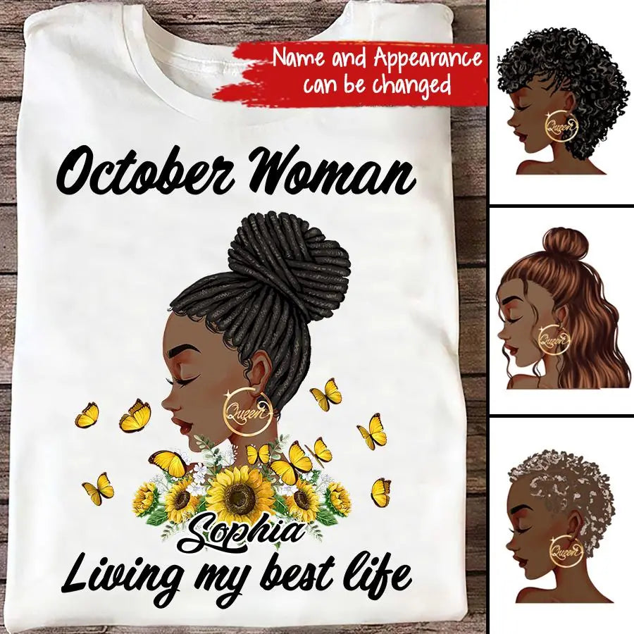 Custom October Birthday Shirt For Woman, Queens are Born In October Gifts, Melanin Afro Woman Shirt, Black Girl Tee, Afro Queen Gift
