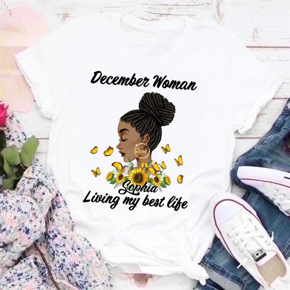Custom December Birthday Shirt For Woman, Queens Are Born In December Gifts, Melanin Afro Woman Shirt, Black Girl Tee, Afro Queen Gift