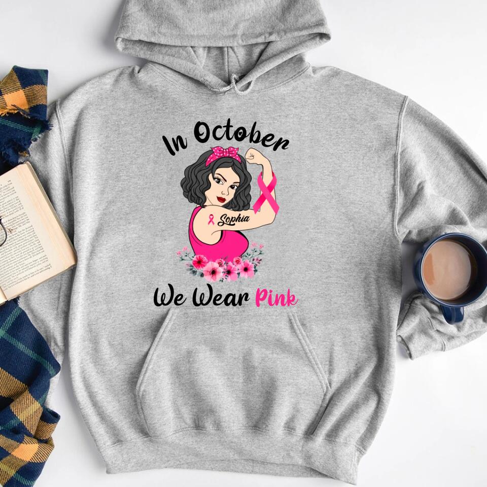 Custom Breast Cancer Shirts Personalized Breast Cancer Survivor Shirt In October We Wear Pink Breast Cancer Awareness T-Shirt