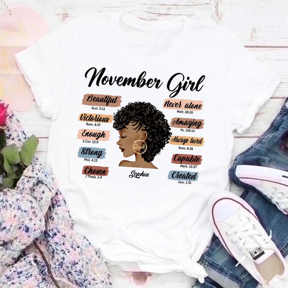 Custom November Birthday Shirt For Woman, Queens Are Born In November Gifts, Melanin Afro Woman Shirt, Black Girl Tee, Afro Queen Gift
