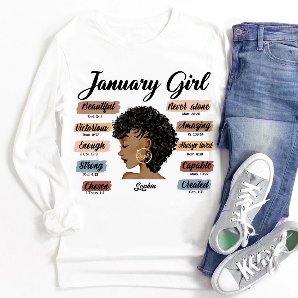 Custom January Birthday Shirt For Woman, Queens Are Born In January Gifts, Melanin Afro Woman Shirt, Black Girl Tee, Afro Queen Gift