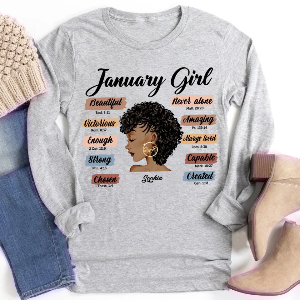 Custom January Birthday Shirt For Woman, Queens Are Born In January Gifts, Melanin Afro Woman Shirt, Black Girl Tee, Afro Queen Gift