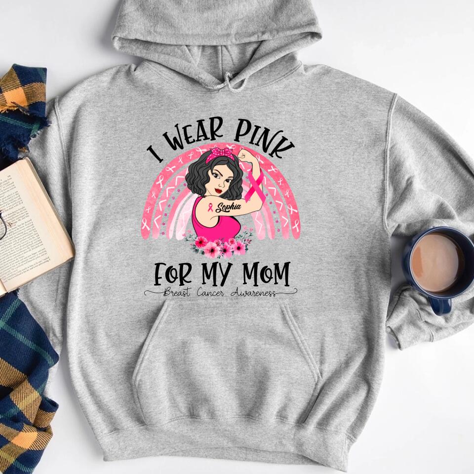 Custom Breast Cancer Shirts Personalized Breast Cancer Survivor Shirt I Wear Pink for My Mom Breast Cancer Awareness T-Shirt
