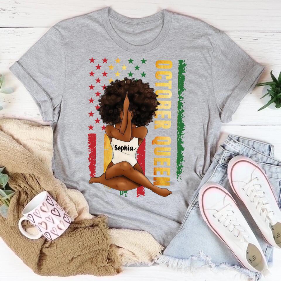 Custom October Birthday Shirt For Woman, Queens are Born In October Gifts, Melanin Afro Woman Shirt, Black Girl Tee, Afro Queen Gift