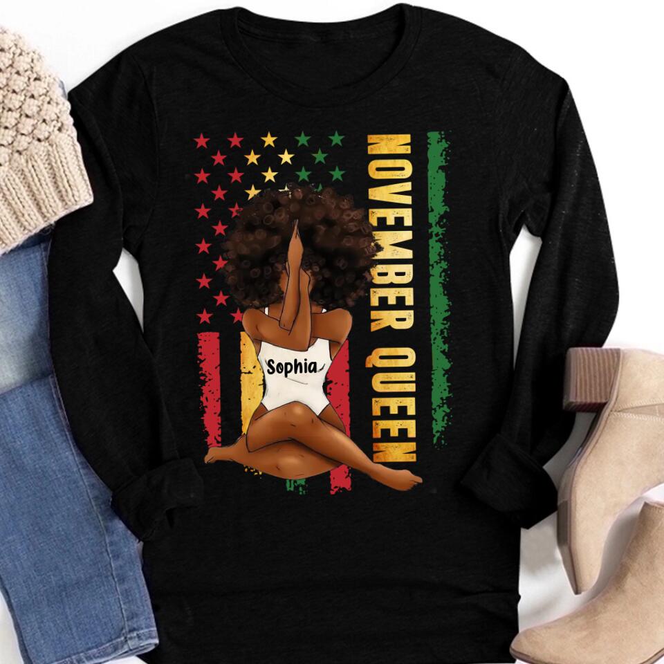 Custom November Birthday Shirt For Woman, Queens are Born In November Gifts, Melanin Afro Woman Shirt, Black Girl Tee, Afro Queen Gift