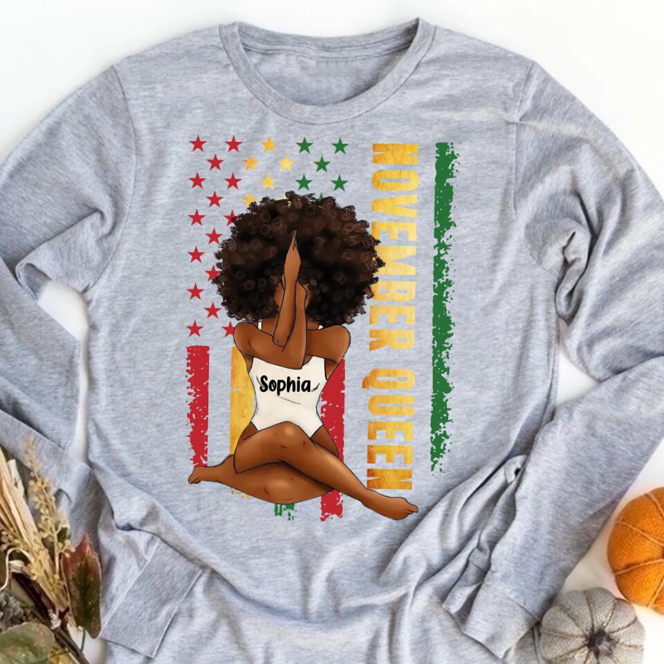 Custom November Birthday Shirt For Woman, Queens are Born In November Gifts, Melanin Afro Woman Shirt, Black Girl Tee, Afro Queen Gift