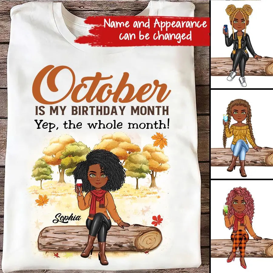 Custom October Birthday Shirt For Woman, Queens are Born In October Gifts, Melanin Afro Woman Shirt, Black Girl Tee, Afro Queen Gift