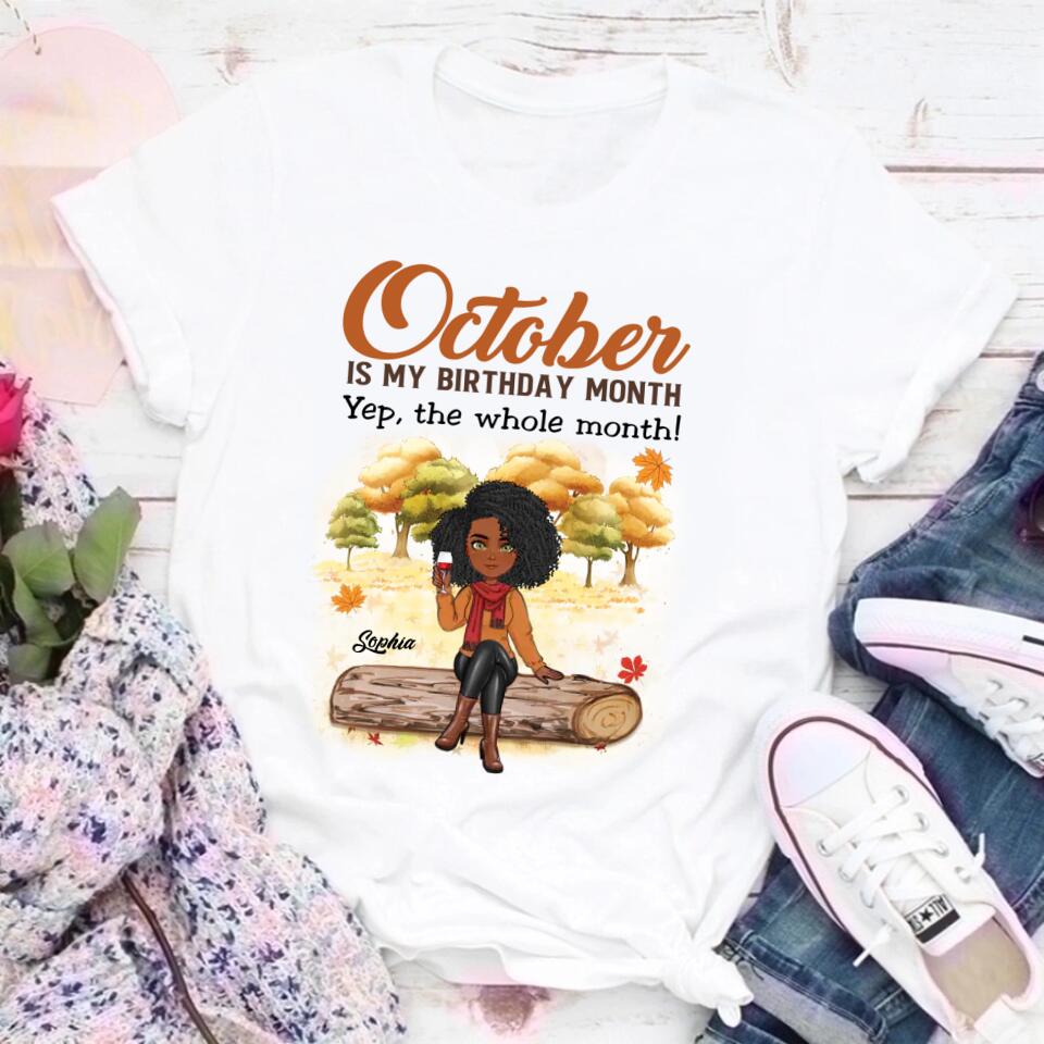 Custom October Birthday Shirt For Woman, Queens are Born In October Gifts, Melanin Afro Woman Shirt, Black Girl Tee, Afro Queen Gift