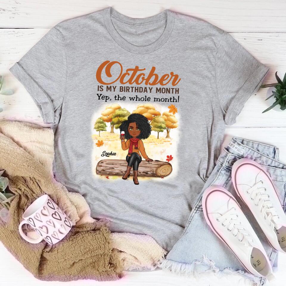 Custom October Birthday Shirt For Woman, Queens are Born In October Gifts, Melanin Afro Woman Shirt, Black Girl Tee, Afro Queen Gift