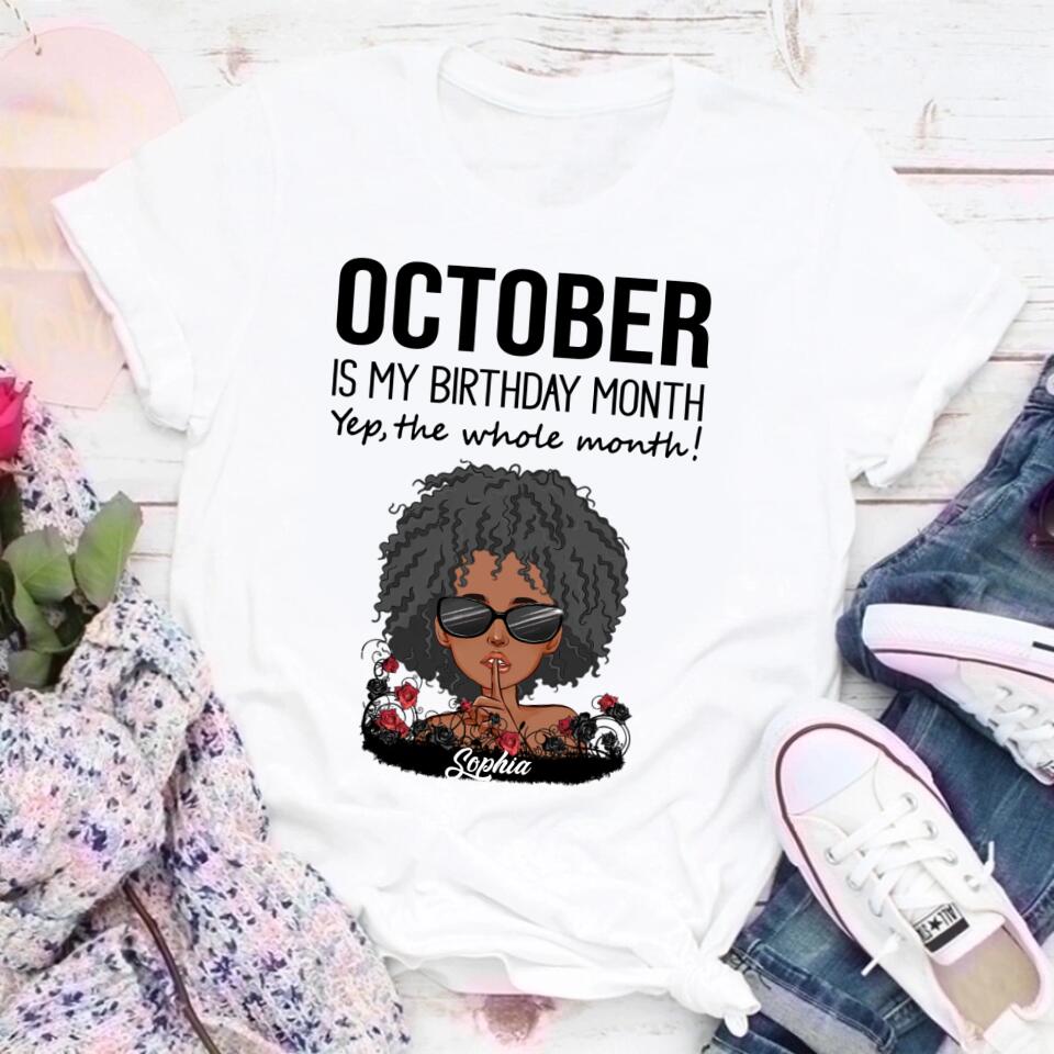 Custom October Birthday Shirt For Woman, Queens are Born In October Gifts, Melanin Afro Woman Shirt, Black Girl Tee, Afro Queen Gift