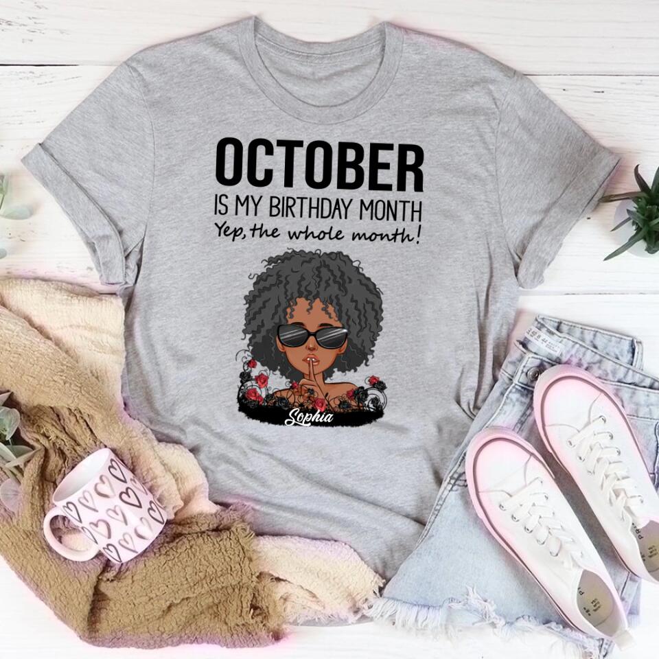 Custom October Birthday Shirt For Woman, Queens are Born In October Gifts, Melanin Afro Woman Shirt, Black Girl Tee, Afro Queen Gift