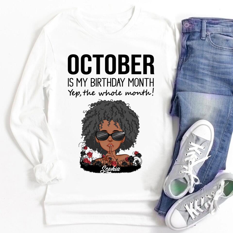 Custom October Birthday Shirt For Woman, Queens are Born In October Gifts, Melanin Afro Woman Shirt, Black Girl Tee, Afro Queen Gift