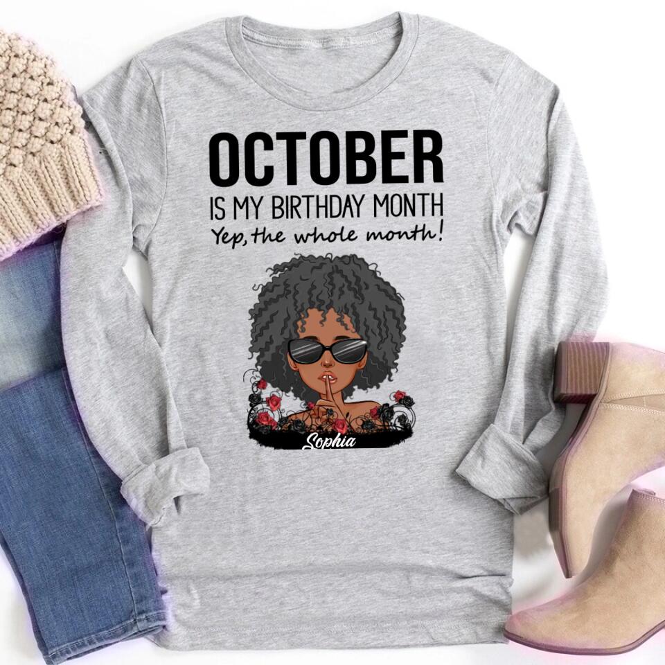Custom October Birthday Shirt For Woman, Queens are Born In October Gifts, Melanin Afro Woman Shirt, Black Girl Tee, Afro Queen Gift